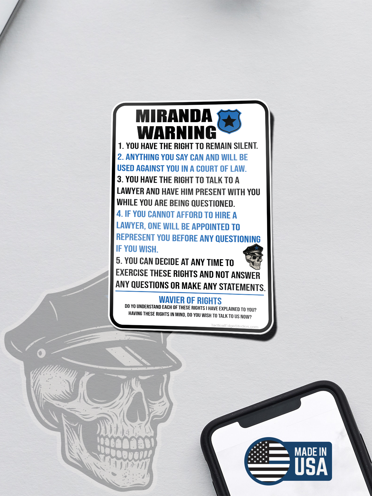 Miranda Warning Cheat Sheet Sticker